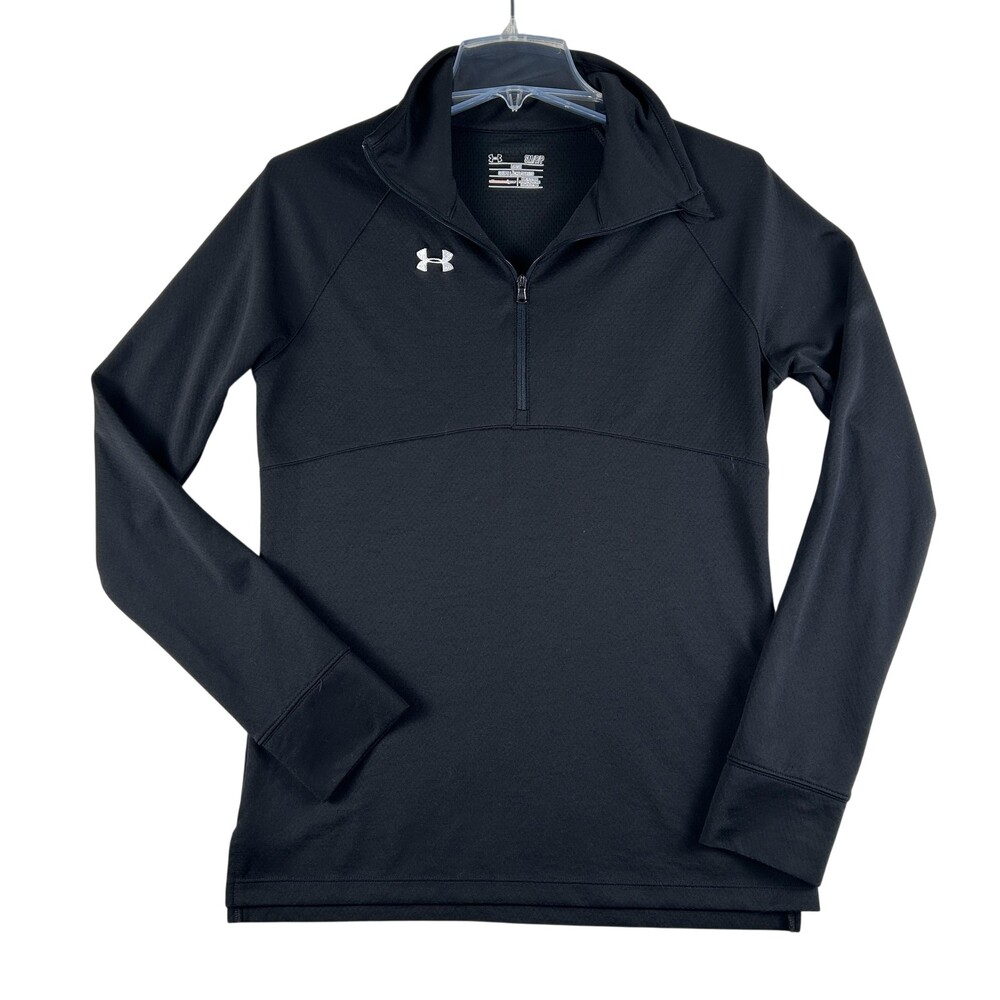 Under Armour HeatGear Shirt Womens Small Black 1/4 Zip Mock Neck Long Sleeve Top
